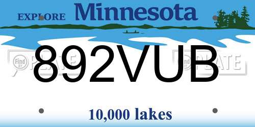 892VUB Minnesota License Plate