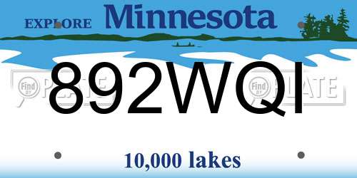 892WQI Minnesota License Plate