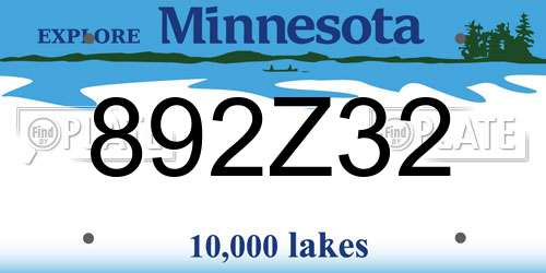 892Z32 Minnesota License Plate