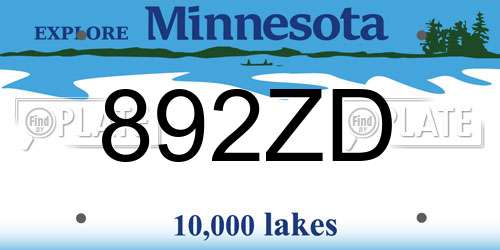 892ZD Minnesota License Plate