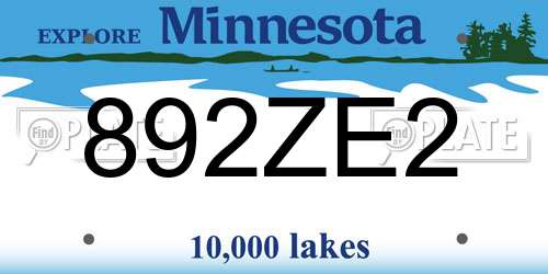 892ZE2 Minnesota License Plate