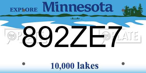 892ZE7 Minnesota License Plate