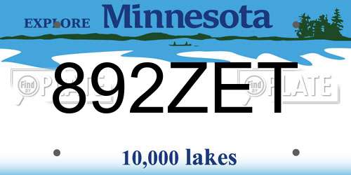 892ZET Minnesota License Plate