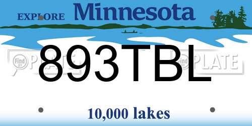 893TBL Minnesota License Plate