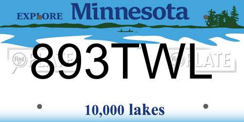 893TWL Minnesota License Plate