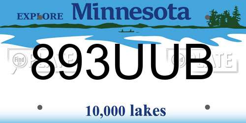 893UUB Minnesota License Plate