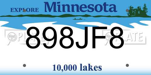 898JF8 Minnesota License Plate