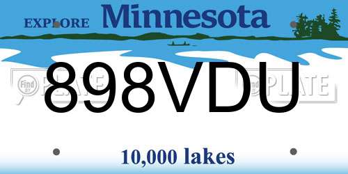 898VDU Minnesota License Plate