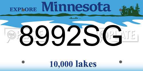 8992SG Minnesota License Plate
