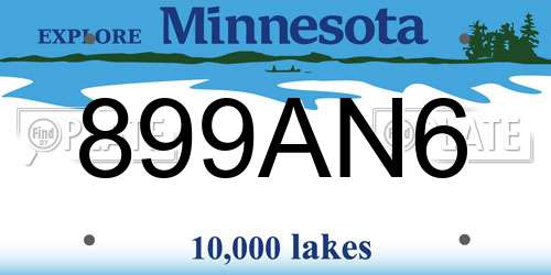 899AN6 Minnesota License Plate