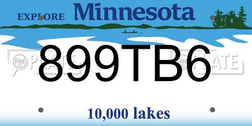 899TB6 Minnesota License Plate