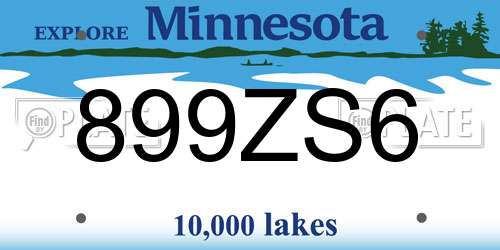 899ZS6 Minnesota License Plate