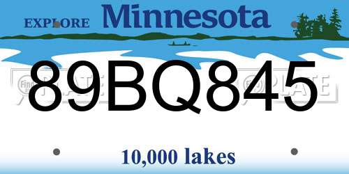 89BQ845 Minnesota License Plate