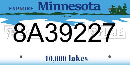8A39227 Minnesota License Plate
