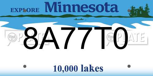 8A77T0 Minnesota License Plate