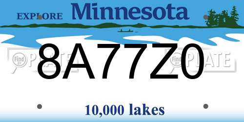 8A77Z0 Minnesota License Plate