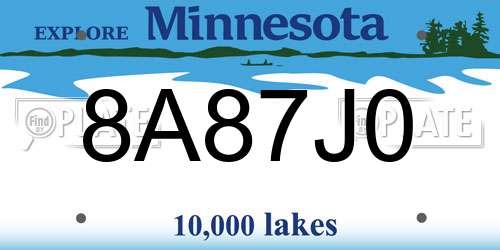 8A87J0 Minnesota License Plate