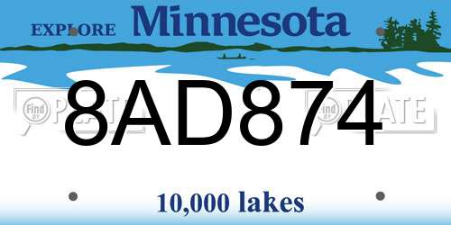 8AD874 Minnesota License Plate