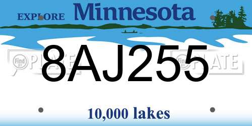 8AJ255 Minnesota License Plate