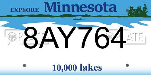 8AY764 Minnesota License Plate