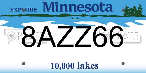 8AZZ66 Minnesota License Plate