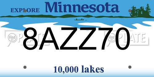 8AZZ70 Minnesota License Plate
