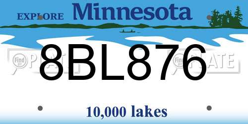 8BL876 Minnesota License Plate