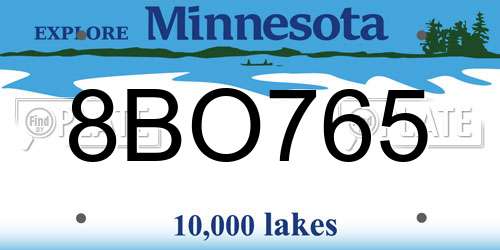 8BO765 Minnesota License Plate