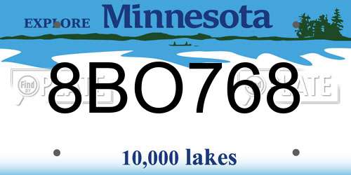 8BO768 Minnesota License Plate