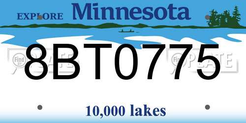 8BT0775 Minnesota License Plate