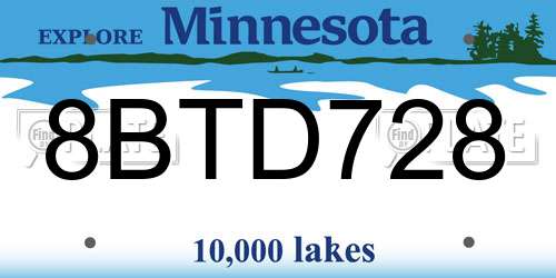 8BTD728 Minnesota License Plate