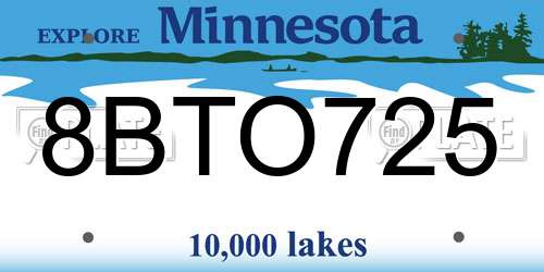 8BTO725 Minnesota License Plate