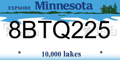 8BTQ225 Minnesota License Plate