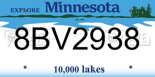 8BV2938 Minnesota License Plate