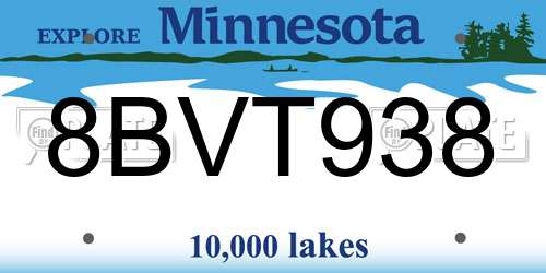 8BVT938 Minnesota License Plate