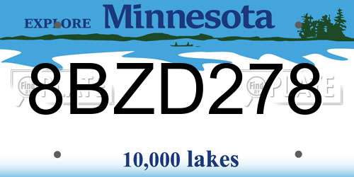 8BZD278 Minnesota License Plate