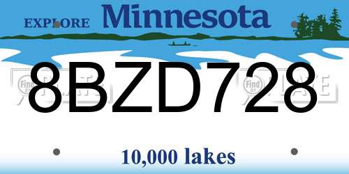 8BZD728 Minnesota License Plate