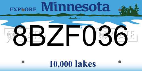 8BZF036 Minnesota License Plate