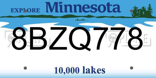 8BZQ778 Minnesota License Plate