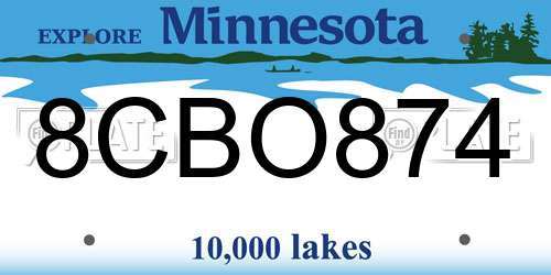 8CBO874 Minnesota License Plate
