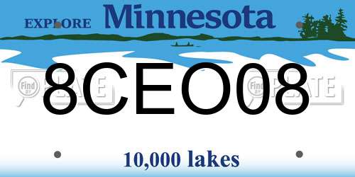 8CEO08 Minnesota License Plate