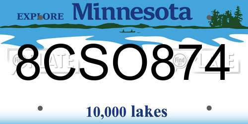8CSO874 Minnesota License Plate