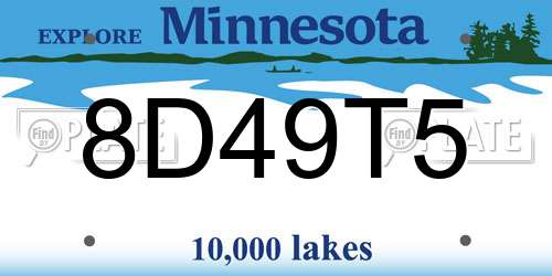 8D49T5 Minnesota License Plate