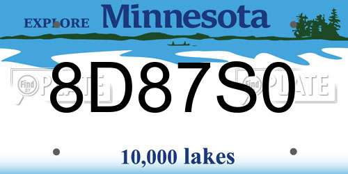 8D87S0 Minnesota License Plate