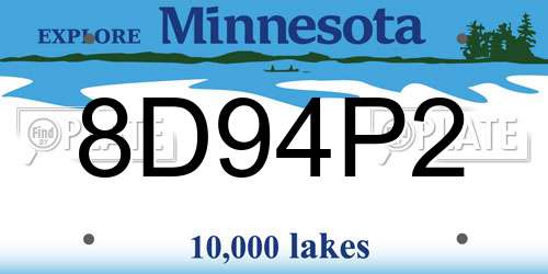 8D94P2 Minnesota License Plate