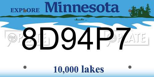 8D94P7 Minnesota License Plate