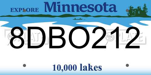 8DBO212 Minnesota License Plate