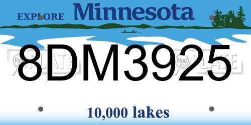 8DM3925 Minnesota License Plate