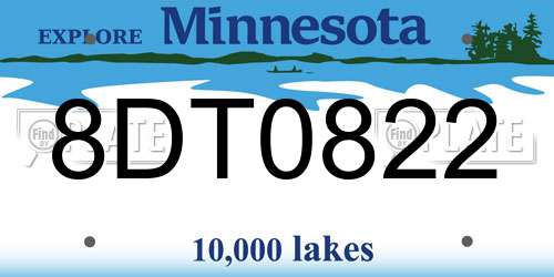 8DT0822 Minnesota License Plate