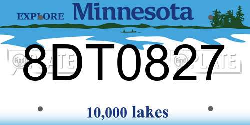 8DT0827 Minnesota License Plate